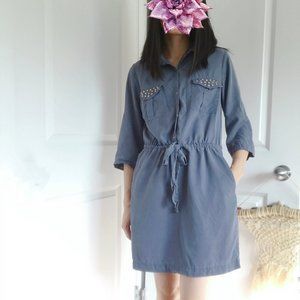 Teal Dress With Cinched Waist Military Style